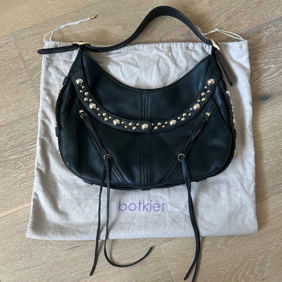 Large Botkier Studded Black Leather Shoulder Bag Barely Used Storage Bag - Picture 1 of 11